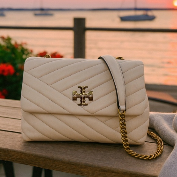 Tory Burch Kira Chevron Cream Leather Small Convertible Shoulder/Crossbody Bag - Picture 1 of 16